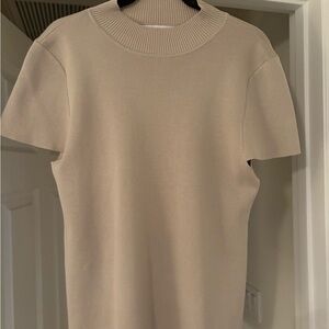 DKNY Beige Short-Sleeve Mock Turtleneck Sweater